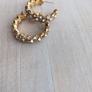 Gold Tone and Crystal Hoop Earrings